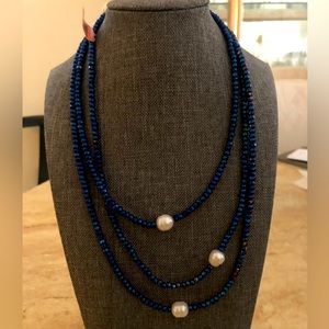 Blue Hematite Freshwater Pearl Station Necklace